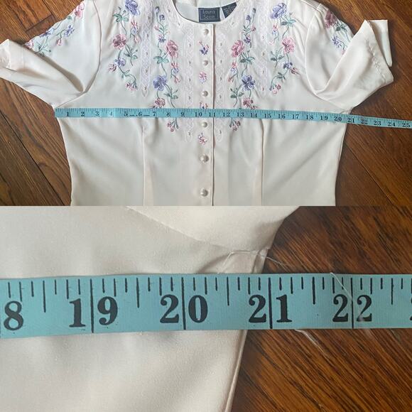 Vintage Laura Scott Pink Floral Blouse 90s Embroidered Pearl Button Top Sz 12 - Picture 10 of 17